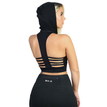 Load image into Gallery viewer, Blackout Hooded Sports Bra